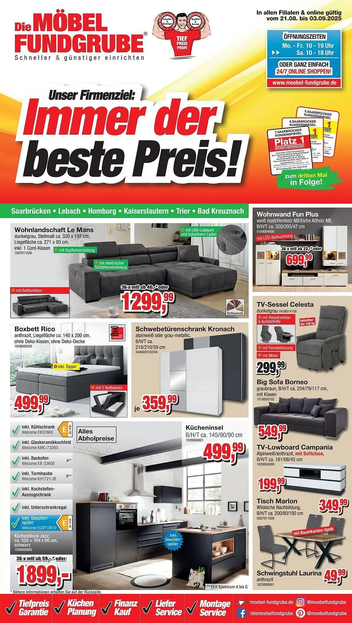 Möbelfundgrube Prospekt von 21. August bis 3. September 2025 - Prospekt seite 1