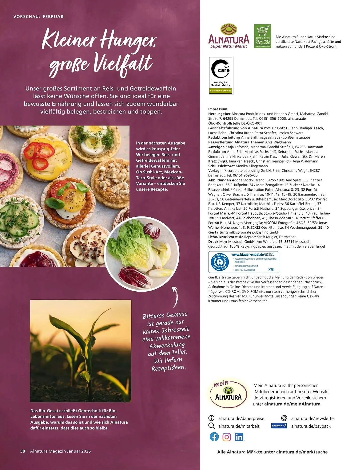 Alnatura Prospekt von 8. Januar bis 1. Februar 2025 - Prospekt seite 58