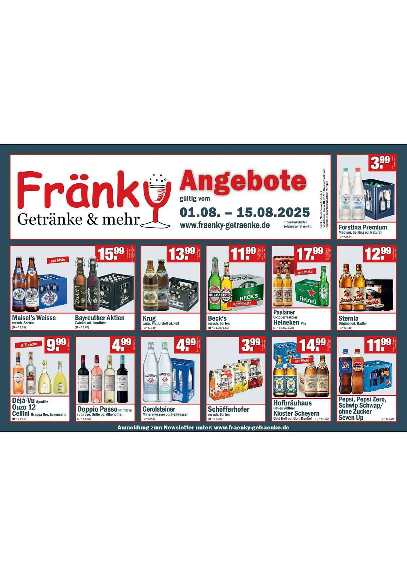 Fränky Getränke Prospekt von 1. August bis 15. August 2025 - Prospekt seite 1