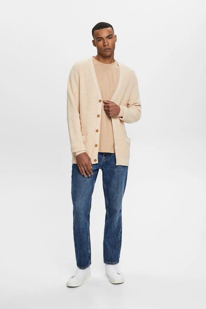 Cárdigan de cuello en pico, 100 % algodón