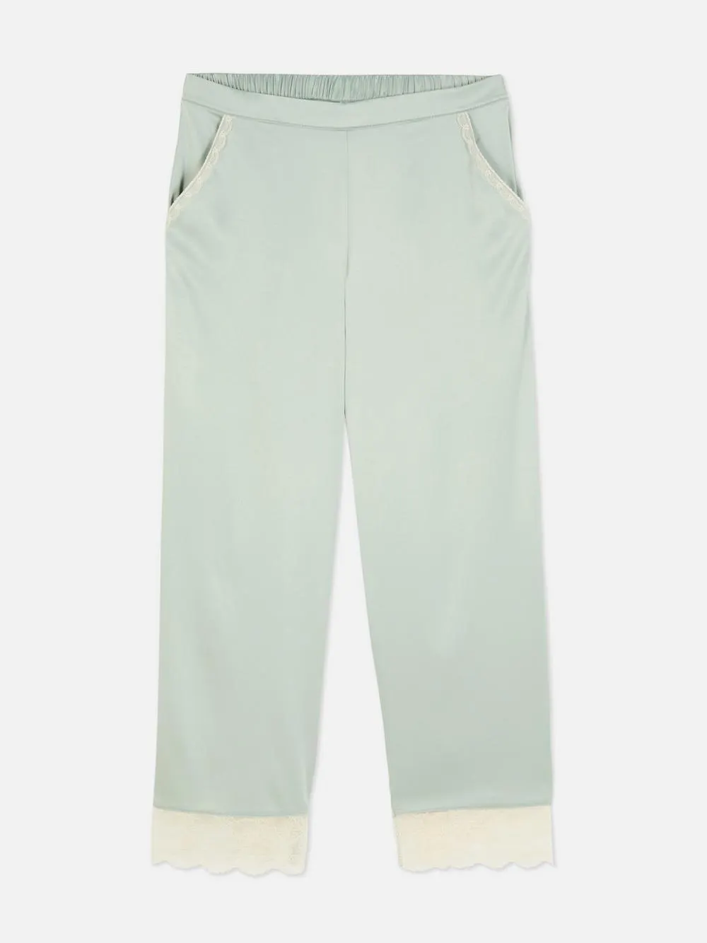 Schlafanzughose aus Satin mit Spitzenbesatz