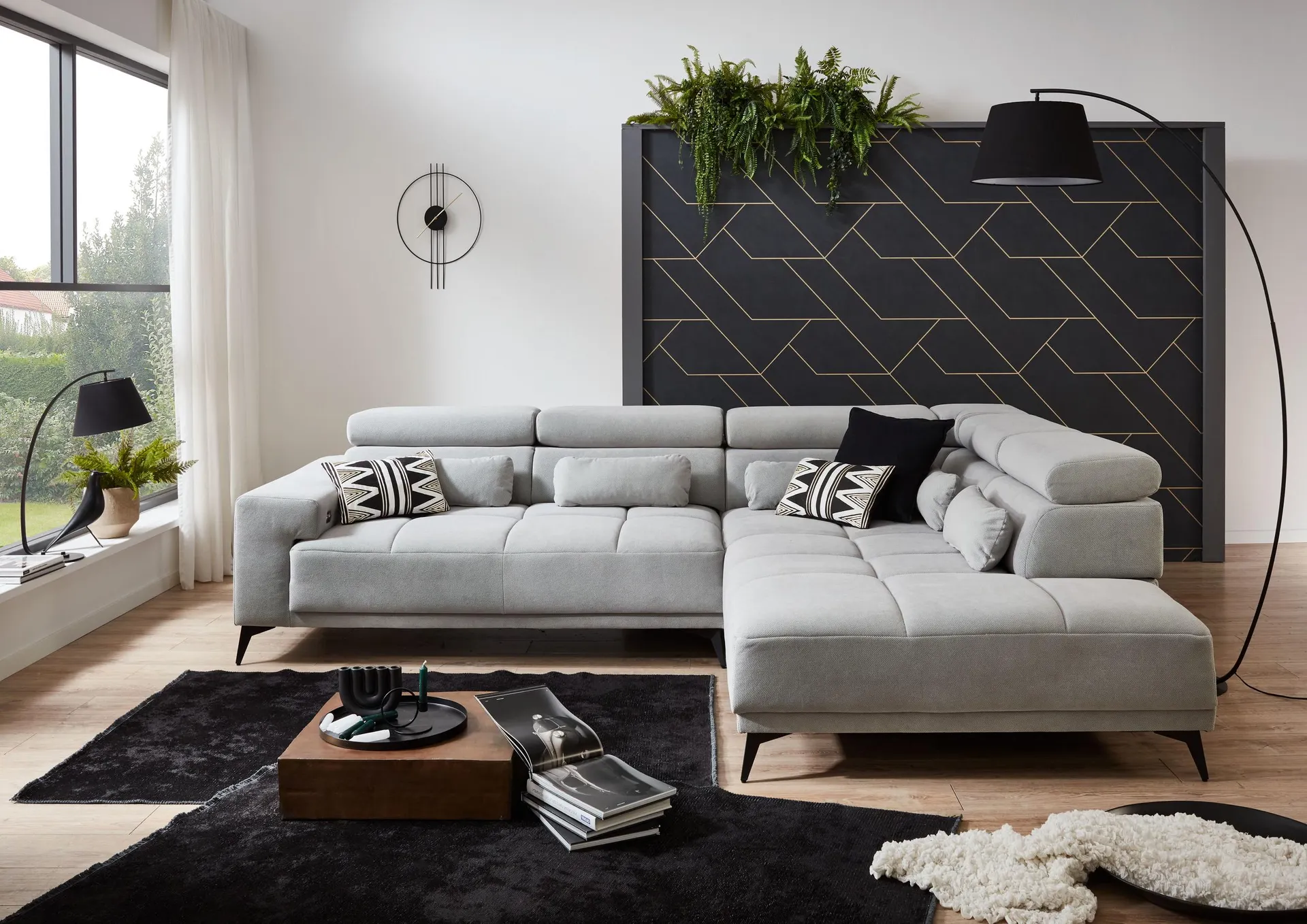 Ecksofa Wave 2.0 mit motorischen XL-Sitzvorzug in Stoff