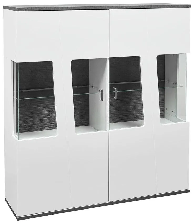 Highboard MARIE 130 x 140 x 37 cm Holznachbildung weiß Hochglanz