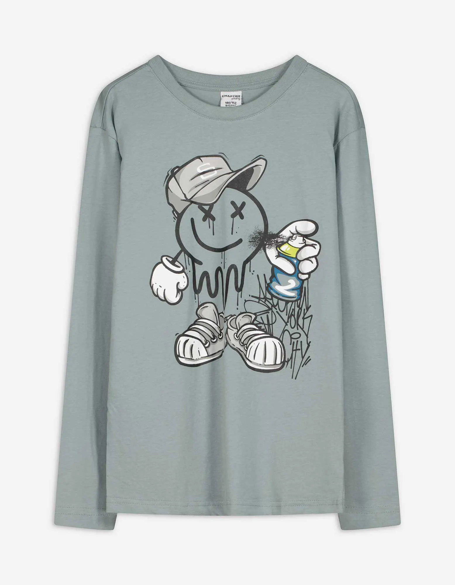 Langarmshirt - Frontprint - hellblau