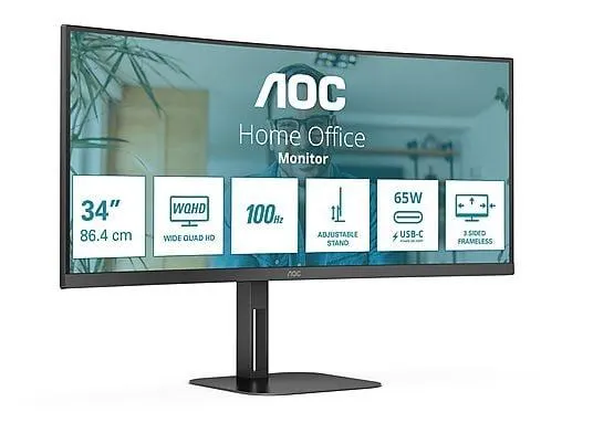 AOC Value-line CU34V5C/BK 34 Zoll QHD Monitor (1 ms Reaktionszeit , 100 Hz , 100 Hz nativ)