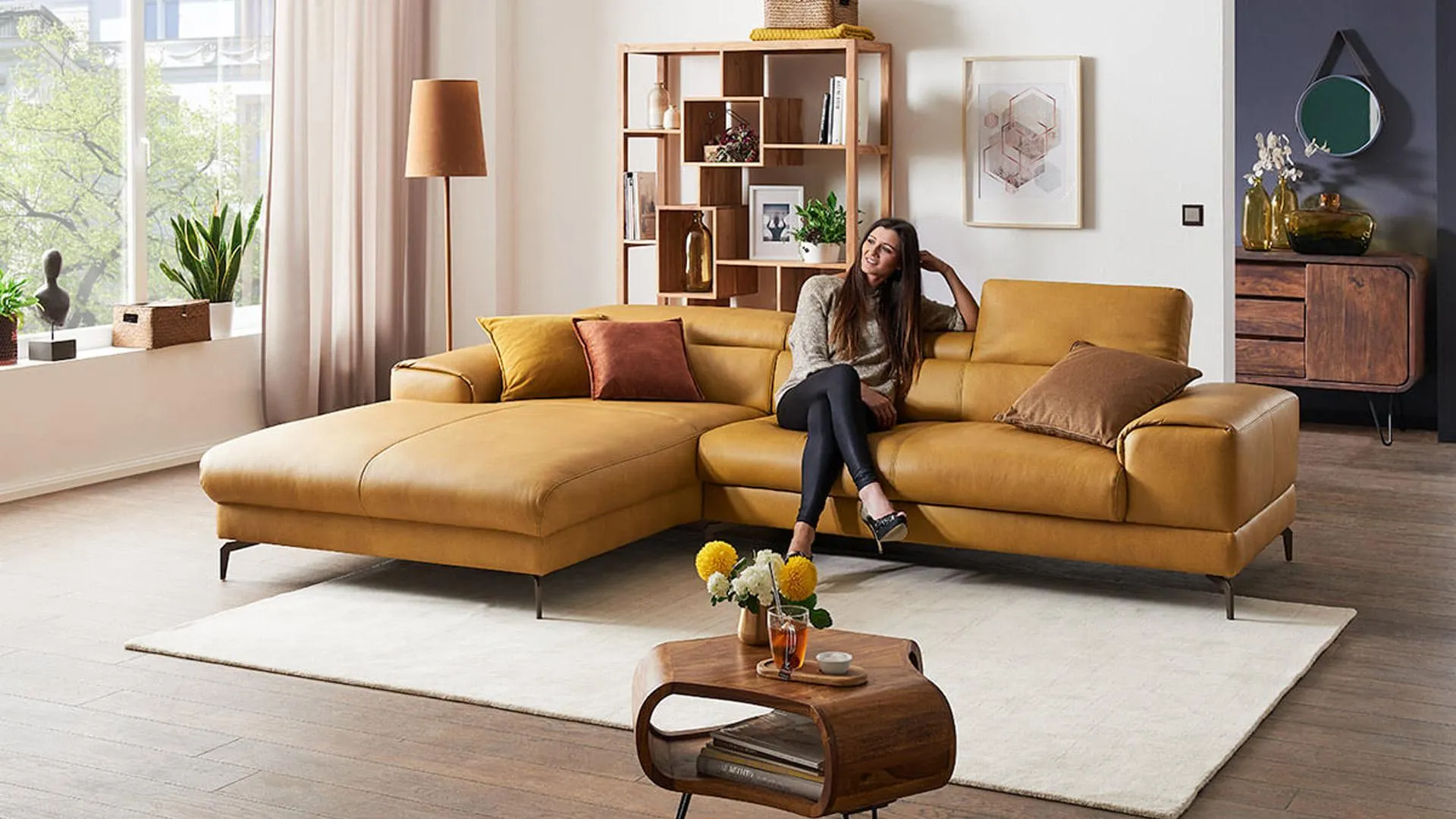 W.Schillig Piedroo Z69 mit Motor 21106 Leder Kurkuma