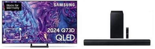 Samsung GQ75Q73DAT 189 cm (75") QLED-TV titangrau inkl. 2.1 C-Soundbar HW-C460G mit Subwoofer / D