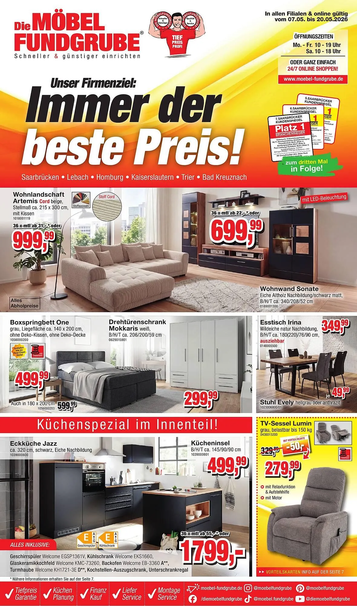 Möbelfundgrube Prospekt von 7. Mai bis 20. Mai 2026 - Prospekt seite 1