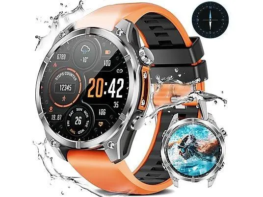 SYTIFRO HD300 Smartwatch Verbundstahlgehäuse Silikon, 215 mm, Schwarz, Weiß