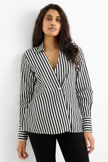 Blouse with V-neck and linen content - striped