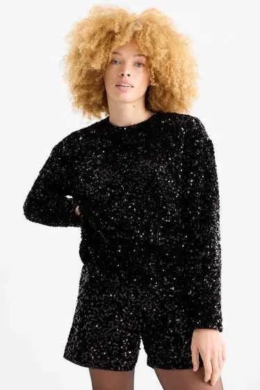 Long sleeve sequin top - regular fit