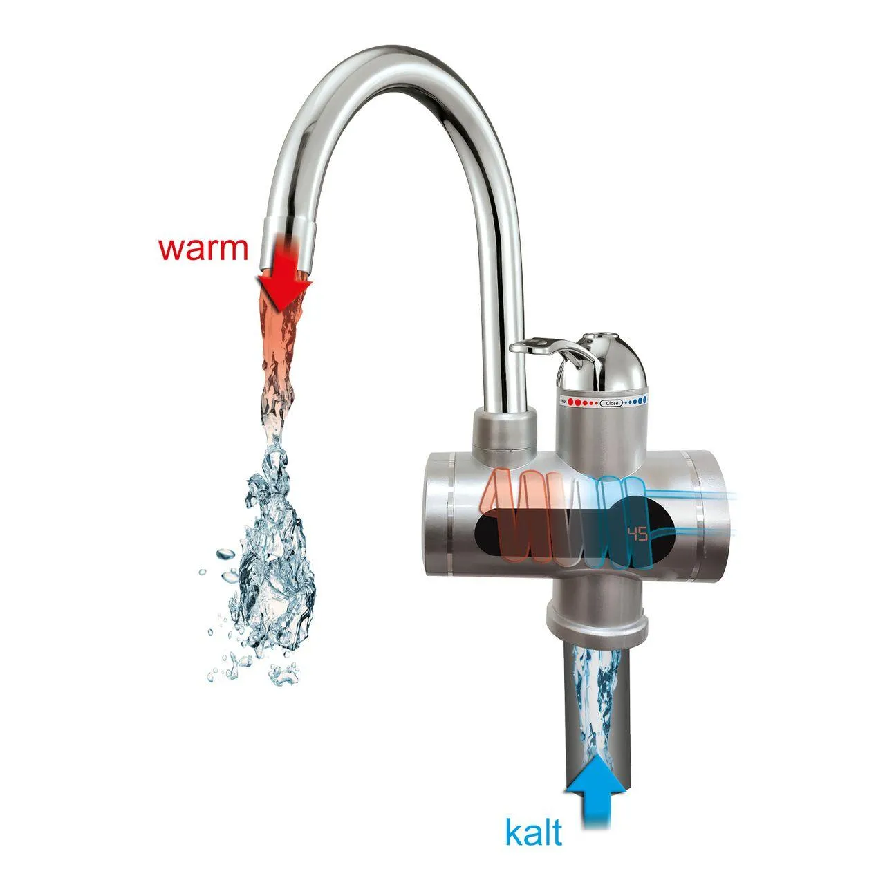 2in 1 Armatur mit Durchlauferhitzer/ Wasserhahn- Silber