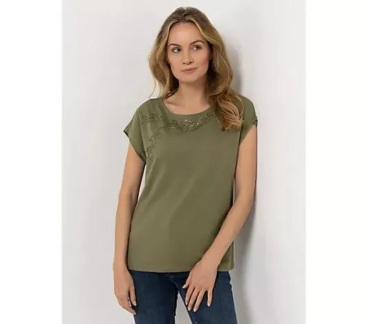 VIA MILANO Shirt, 1/2-Arm Rundhalsausschnitt Pailletten-Details figurumspielend