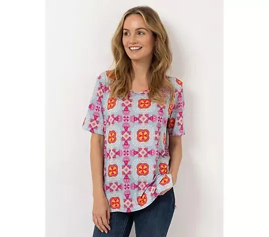 IN-PRINT Shirt, 1/2-Arm V-Ausschnitt Seitenschlitze Allover-Druck