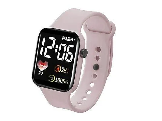 KREVA Leichte Digitale Led Farbenfrohe Smartwatch Spiegelkunststoff, Rosa