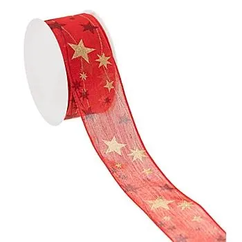 Stoffband "Sterne", rot-gold, 40 mm, 5 m