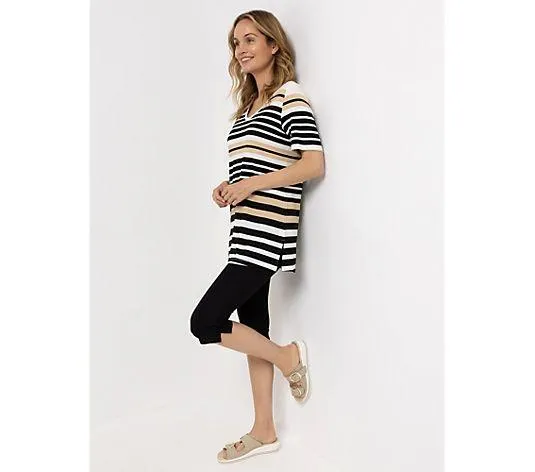 DENIM & CO. Set Tunika & Capri Leggings V-Ausschnitt 1/2-Arm, bedruckt