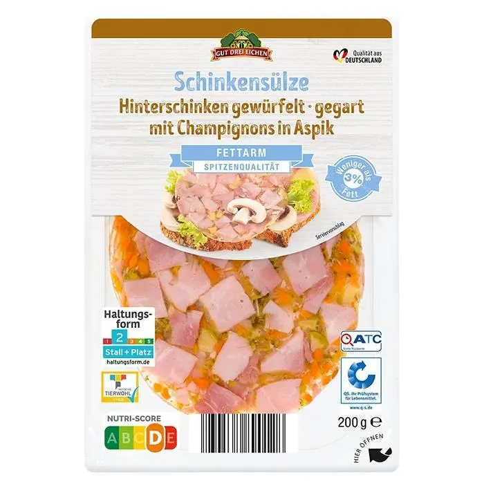 GUT DREI EICHEN Aspik-Aufschnitt 200 g, Schinkensülze mit Champignons