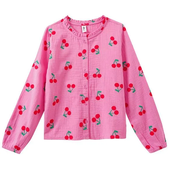 Mädchen Musselin-Bluse mit Kirsch-Allover