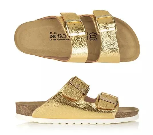 BONOVA Damen-Pantolette Metallic-Optik 2 verstl. Riemen Super-Soft-Fußbett