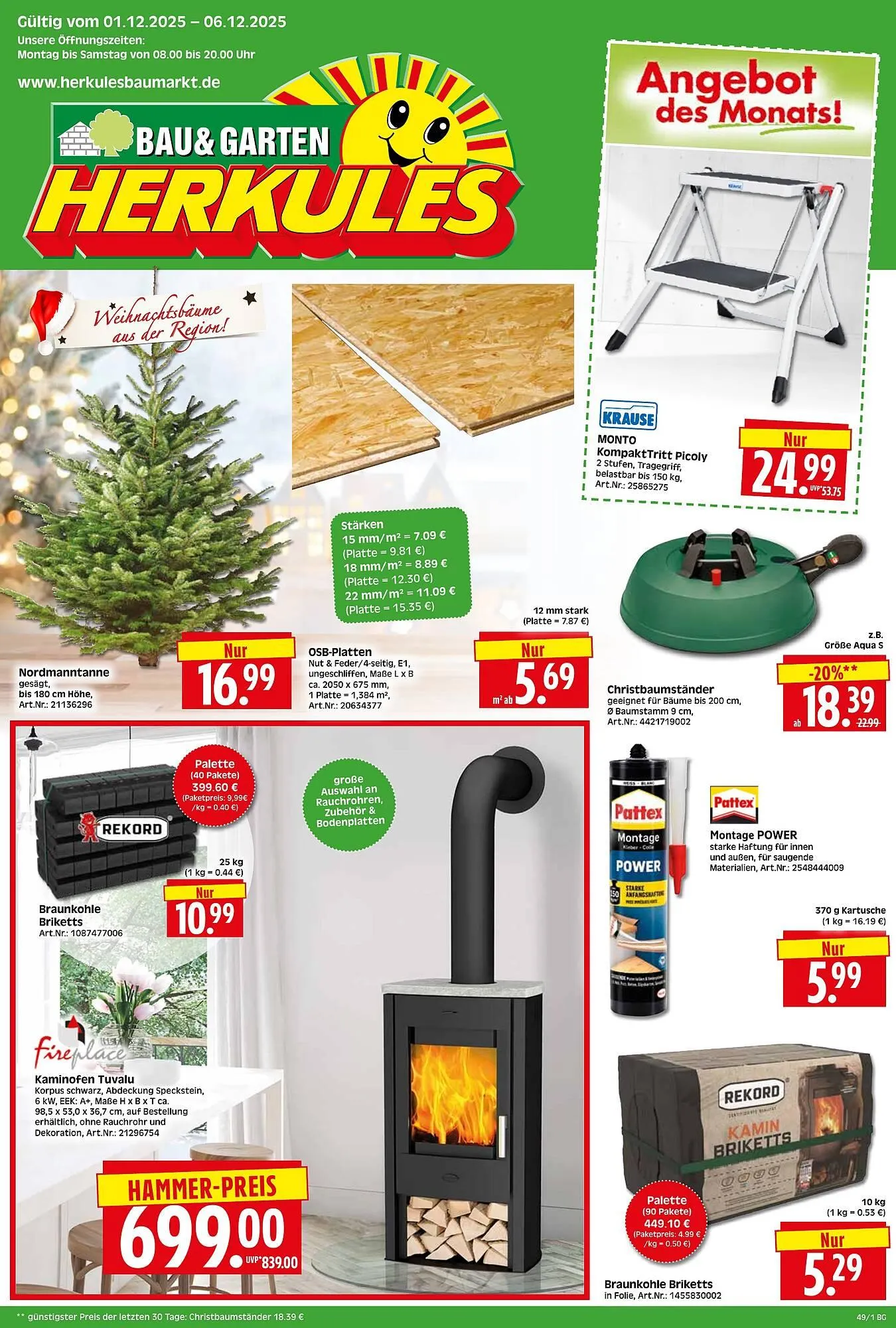 Herkules Baumarkt Prospekt von 1. Dezember bis 6. Dezember 2025 - Prospekt seite 1
