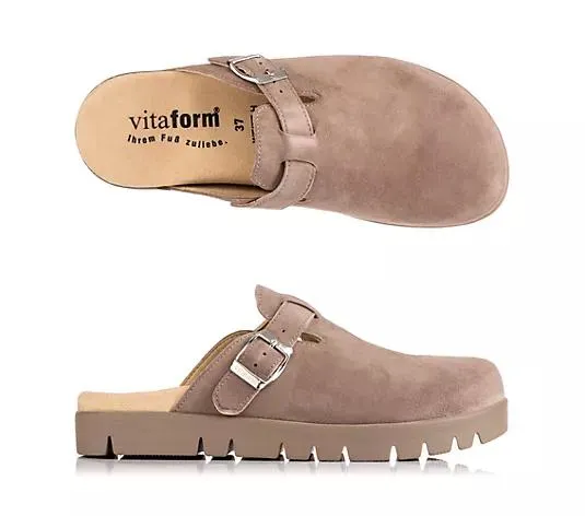 VITAFORM Damen-Clog Samtziege Schnalle Sohle Lara