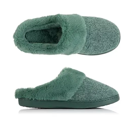 MONT CHALET Damen-Hausschuh uni mit Fellimitat Mikrofaser weich gepolstert