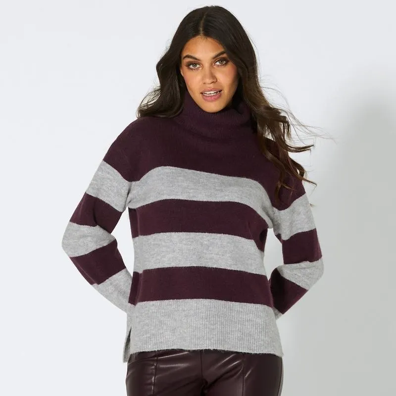 Damen-Ringelpullover mit Rollkragen