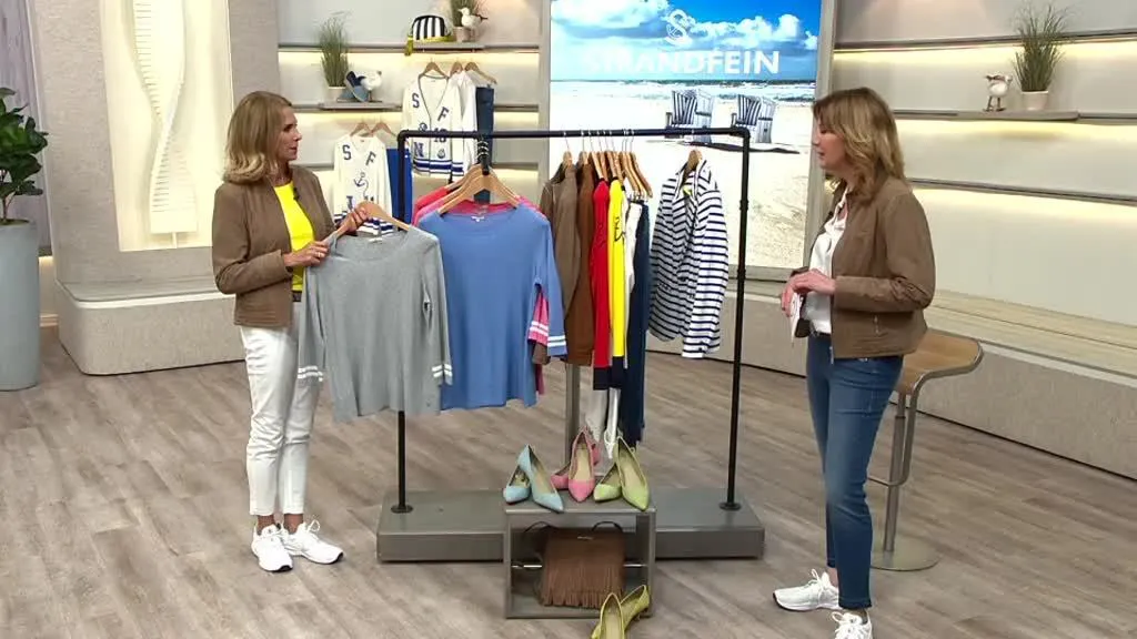 STRANDFEIN Pullover, 3/4-Arm Rundhalsausschnitt Kontraststreifen