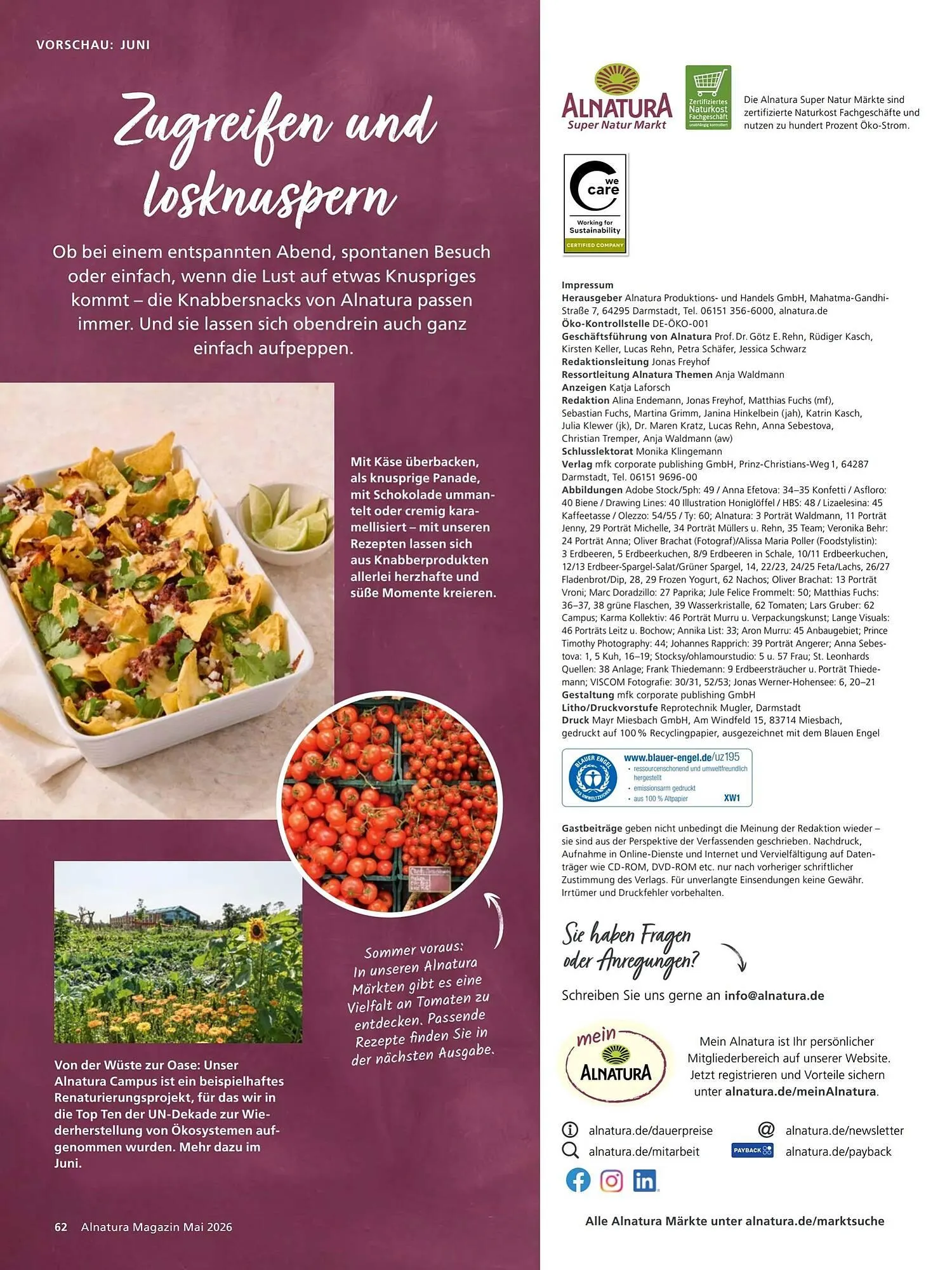 Alnatura Magazin von 1. Mai bis 1. Juni 2026 - Prospekt seite 66