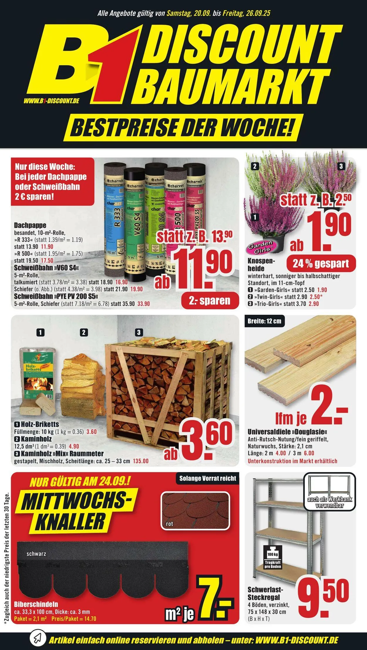 B1 Discount Baumarkt von 20. September bis 26. September 2025 - Prospekt seite 1