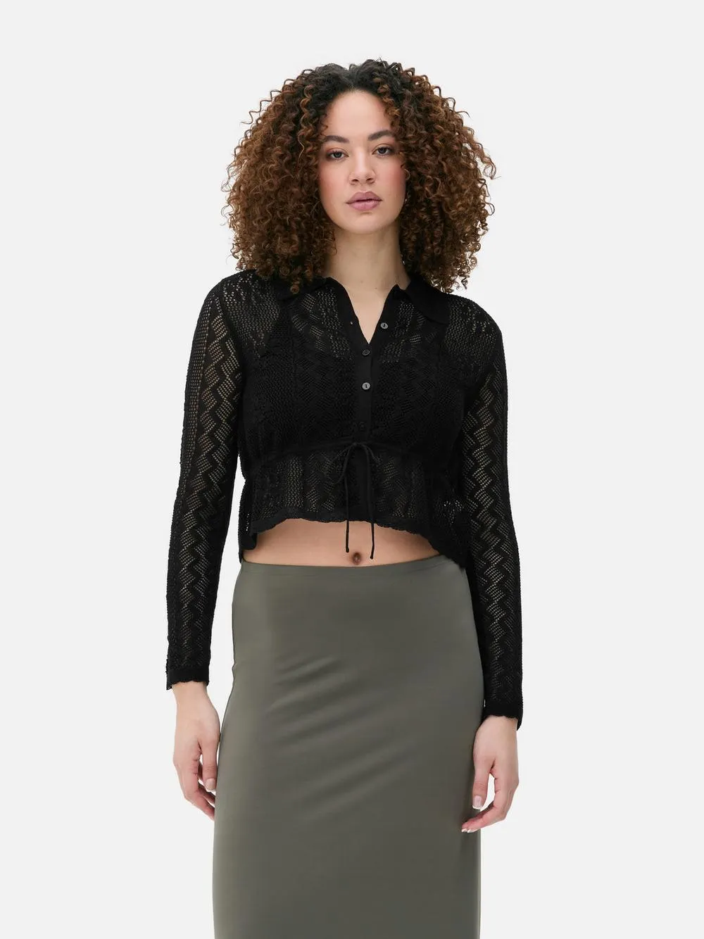 Pointelle-Cardigan mit Knopfleiste