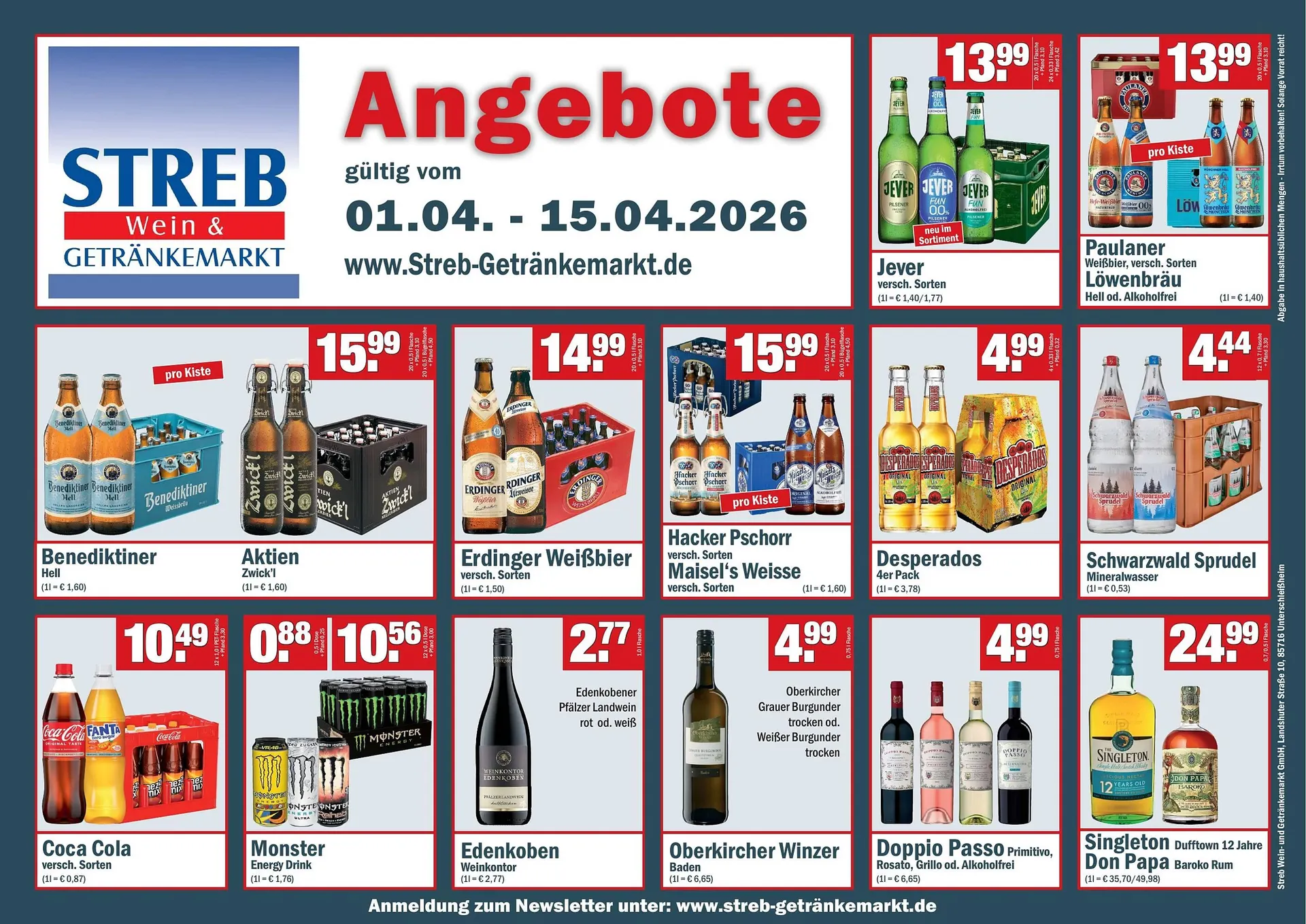 Streb Getränkemarkt Prospekt von 1. April bis 15. April 2026 - Prospekt seite 1