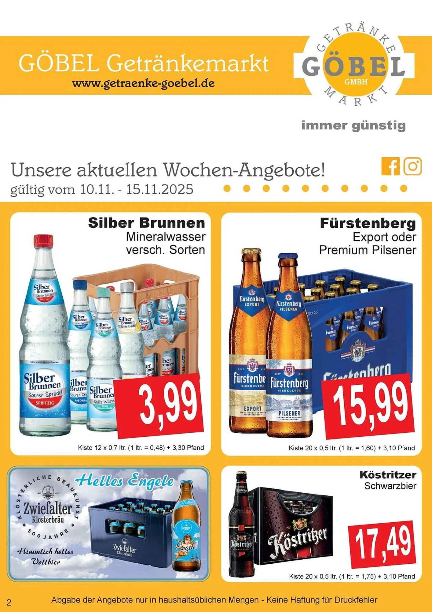 Getränke Göbel Prospekt von 10. November bis 15. November 2025 - Prospekt seite 1