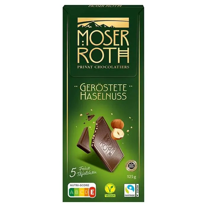 MOSER ROTH Schokolade 125 g, Zartbitter-Geröstete Haselnuss