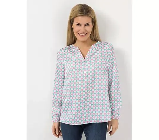 ANNI FOR FRIENDS Bluse Anna Serafino-Ausschnitt Allover-Druck leger weit
