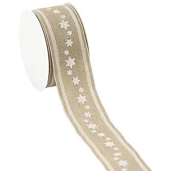Leinenband "Sterne", natur-weiß, 40 mm, 4 m