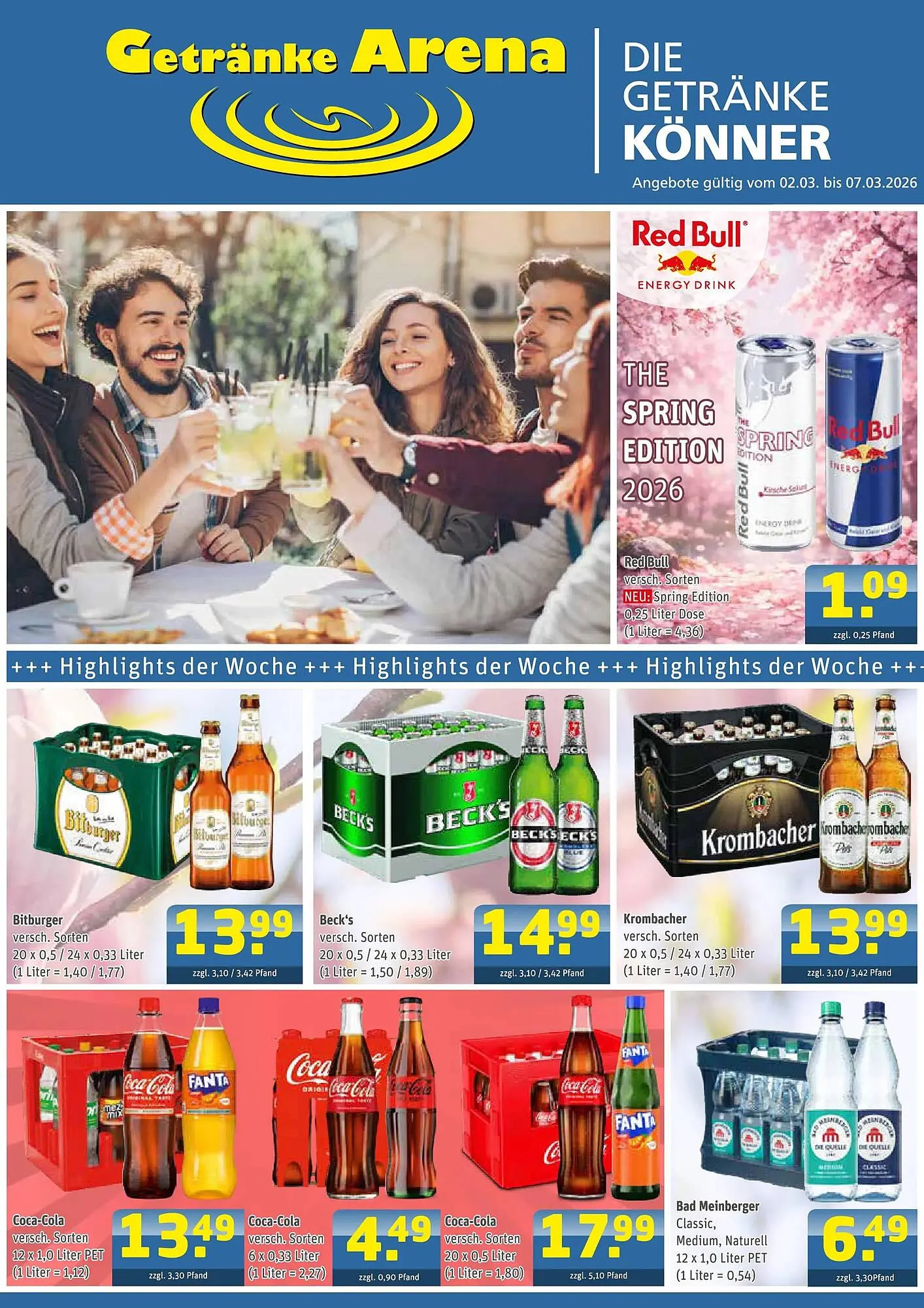 Getränke Arena Prospekt von 1. März bis 7. März 2026 - Prospekt seite 1