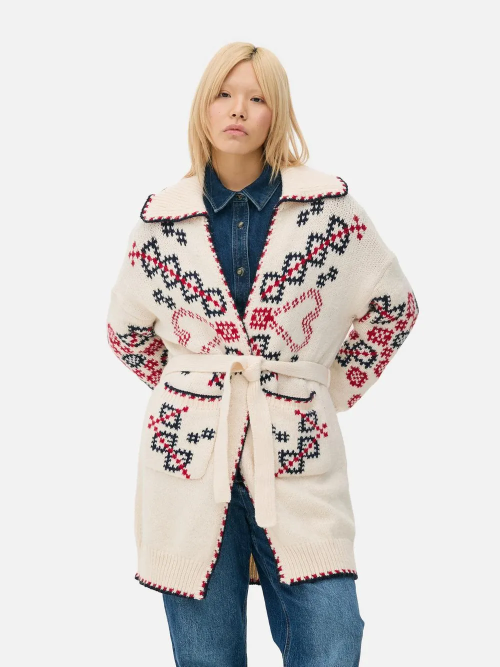 Cardigan lungo in maglia con cuori