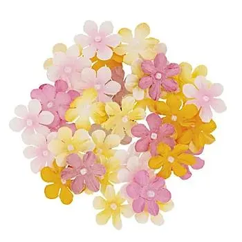 Florella Papierblüten, gelb + rosa, 40 Stück, 2 cm Ø
