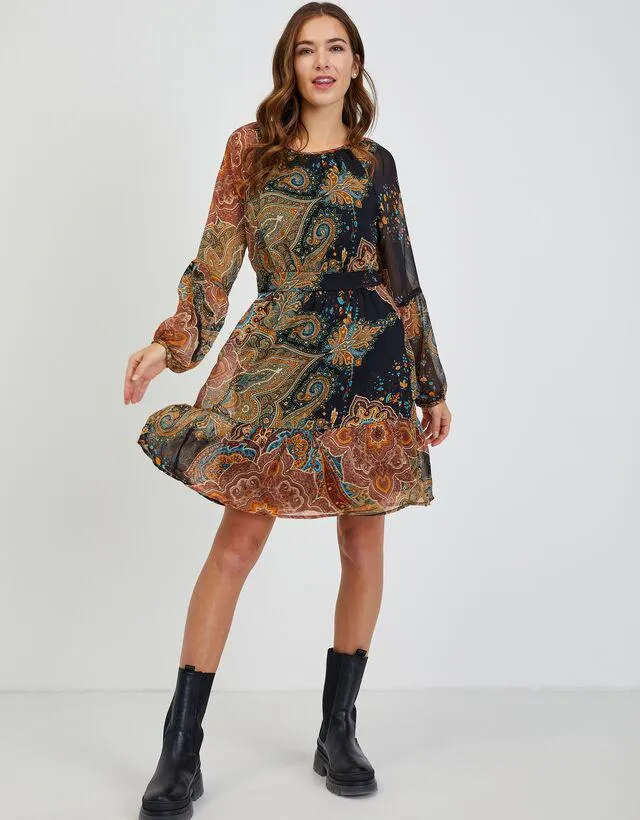 Schwarz-braun gemustertes Damenkleid ORSAY