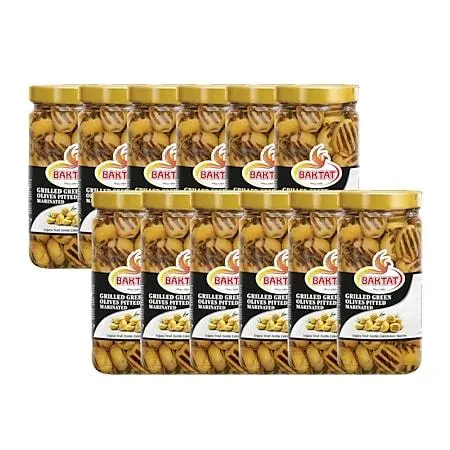 12x BAKTAT 280g - gegrillte grüne Oliven entkernt und mariniert - Izgara Yesil Zeytin Çekirdeksiz Marine