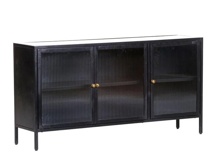 Sideboard 140 x 72 cm Platte Marmor weiß/Türfront Strukturglas