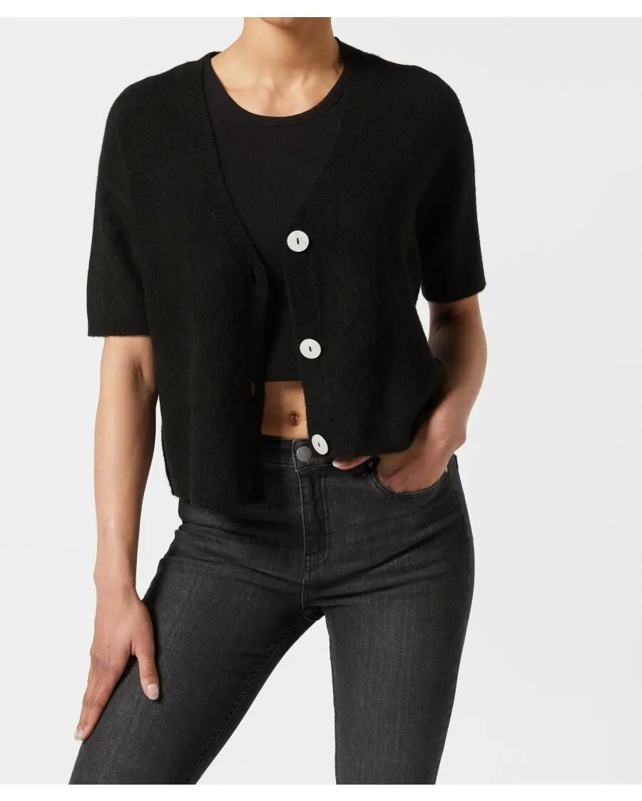 Strickjacke mit V-Ausschnitt Kurzarm