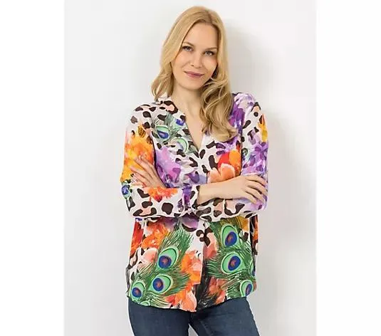 DINE 'N' DANCE Bluse, 1/1-Arm Ärmelriegel Allover-Druck leger weit