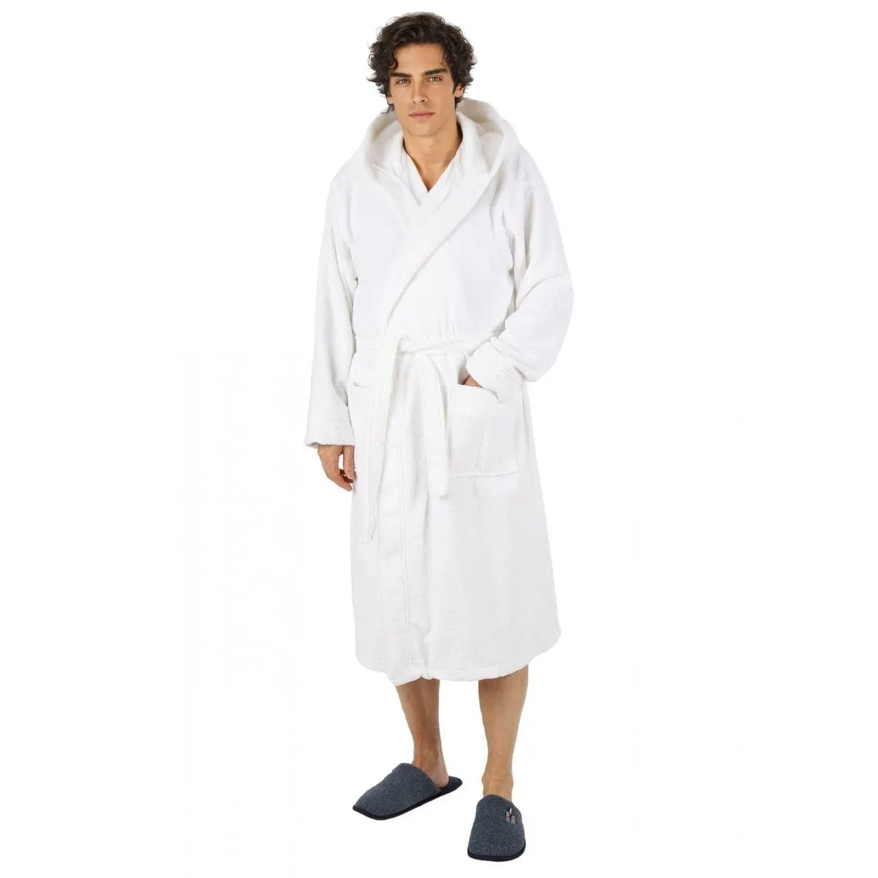 Bademantel lang, Herren, mit Kapuze Frottee Saunamantel