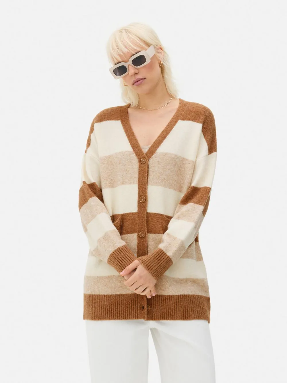 Langer Cardigan mit Streifen