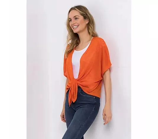 KIM & CO. Bolero-Weste Leinen Optik Jersey offene Front figurumspielend