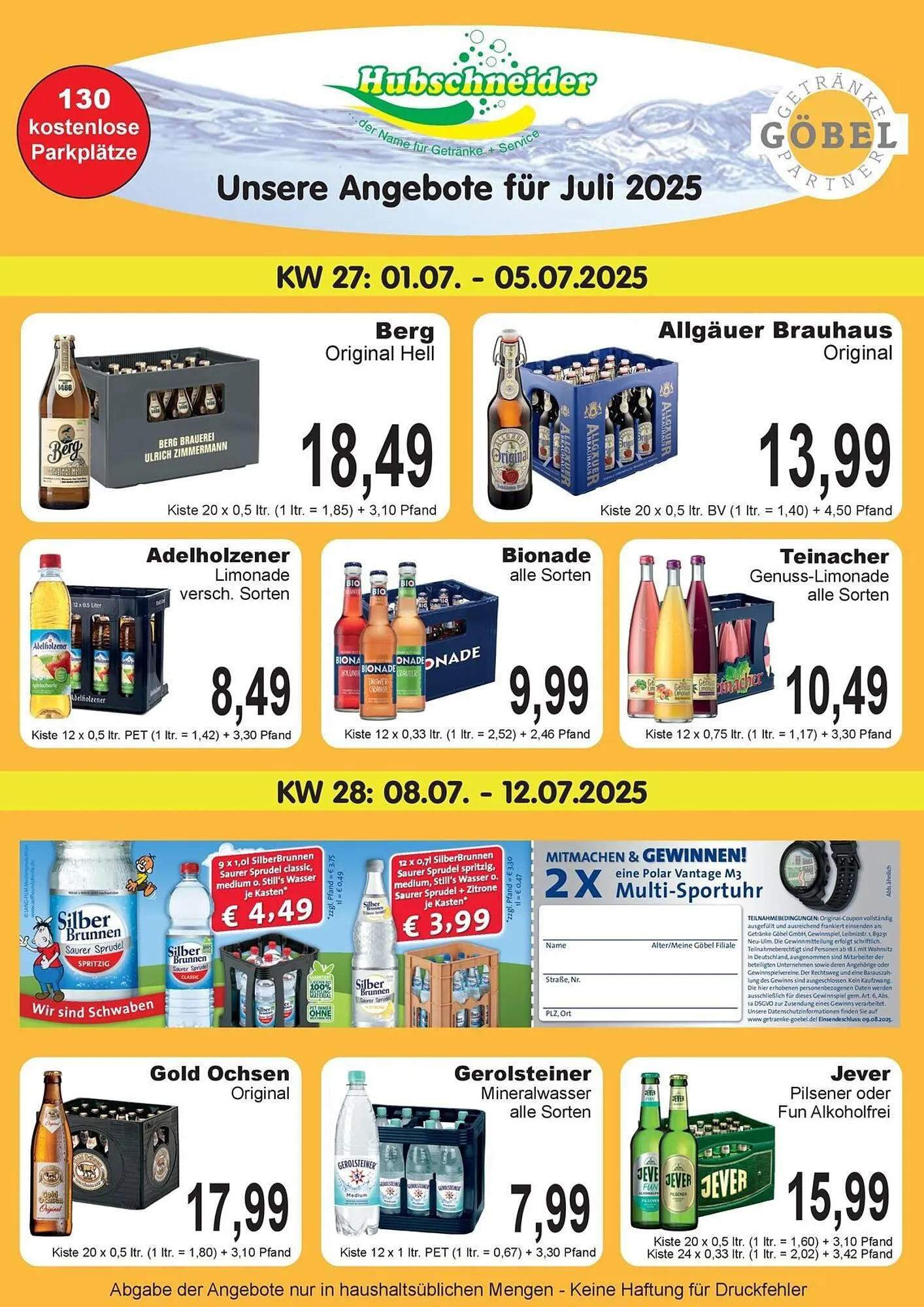Getränke Göbel Prospekt von 1. Juli bis 19. Juli 2025 - Prospekt seite 1