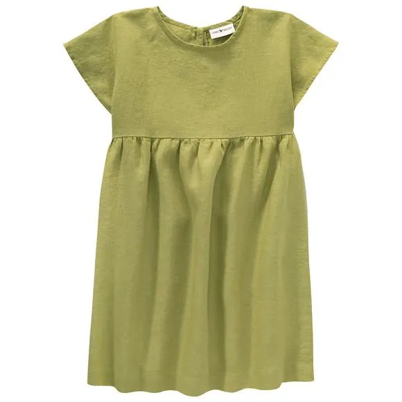 Mädchen Leinen-Kleid mit kurzen Ärmeln